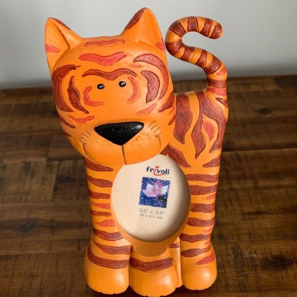 Handmade Designer Frivoli Tiger Cat Picture Frame Wooden Animal Design New - Picture 1 of 5